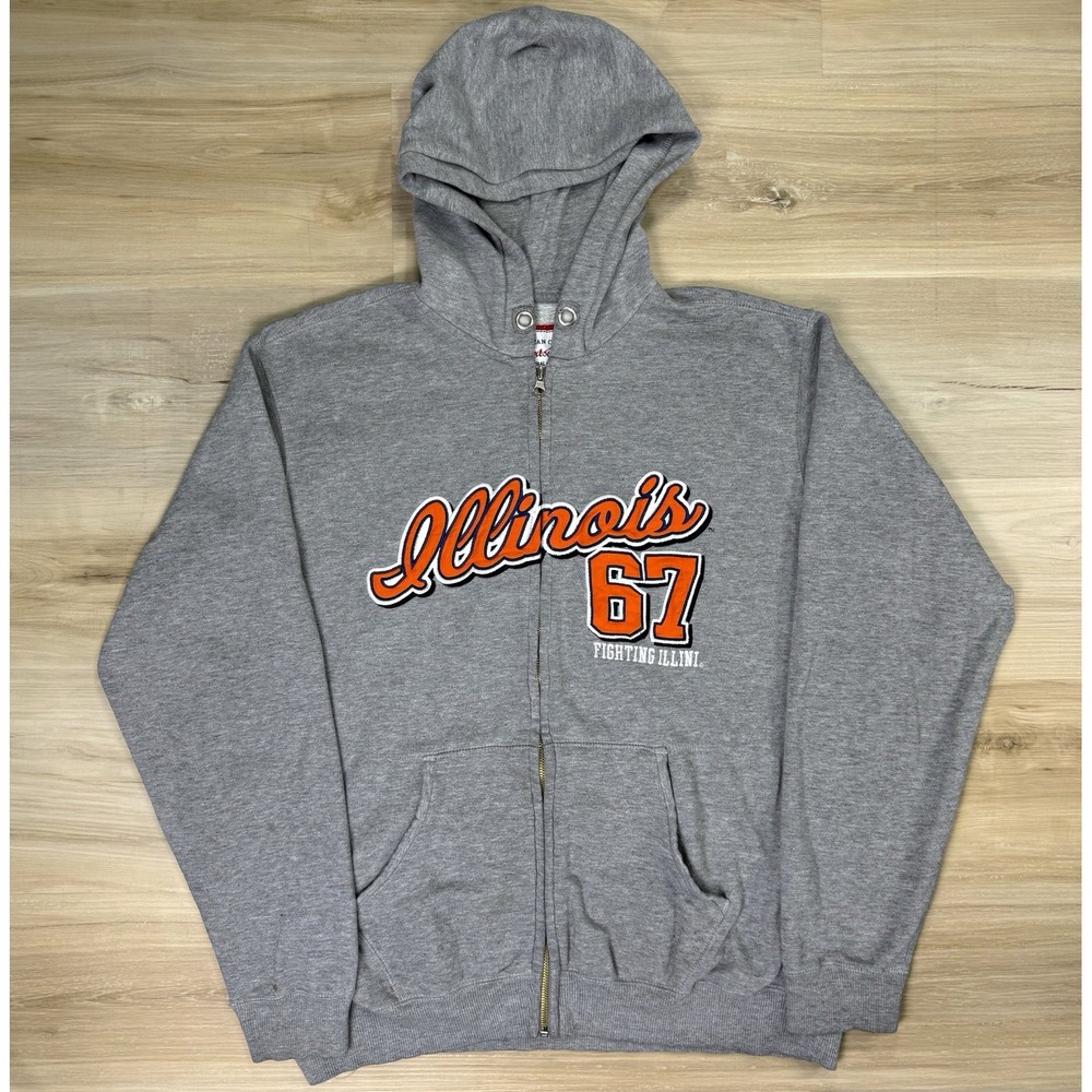 Illinois Fighting Illini Hoodie Mens XL Gray Full Zip Sweatshirt College NCAA